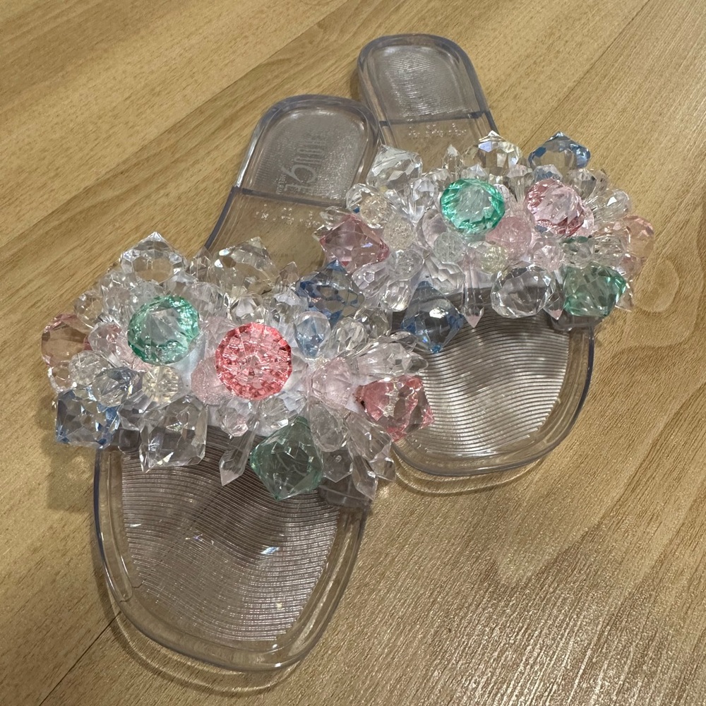 NWT ROGUIE HELIUM Multicolor Crystal Gem Plastic Clear Jelly Sandal Slide